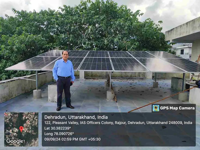 Solar panels on an elevated structure at a home in Rajpur, Dehradun