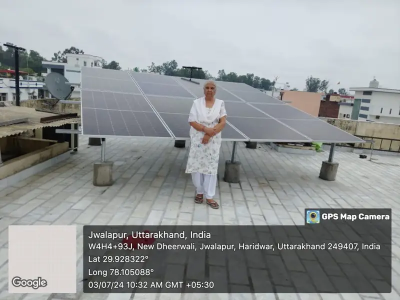 Solar system on a rooftop in Jwalapur, Haridwar