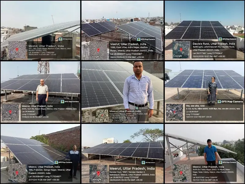 Collage of nine rooftop solar sites in Meerut