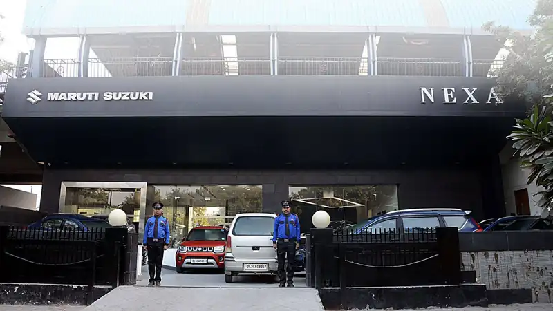 Guards at a car showroom, Retail showroom · entry control